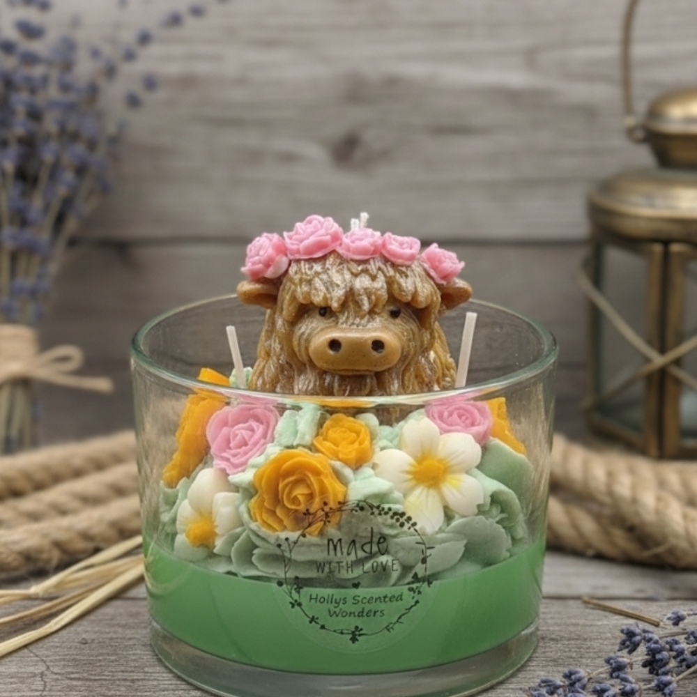 Highland Cow Floral Candle Handmade Soy Candle Gifts